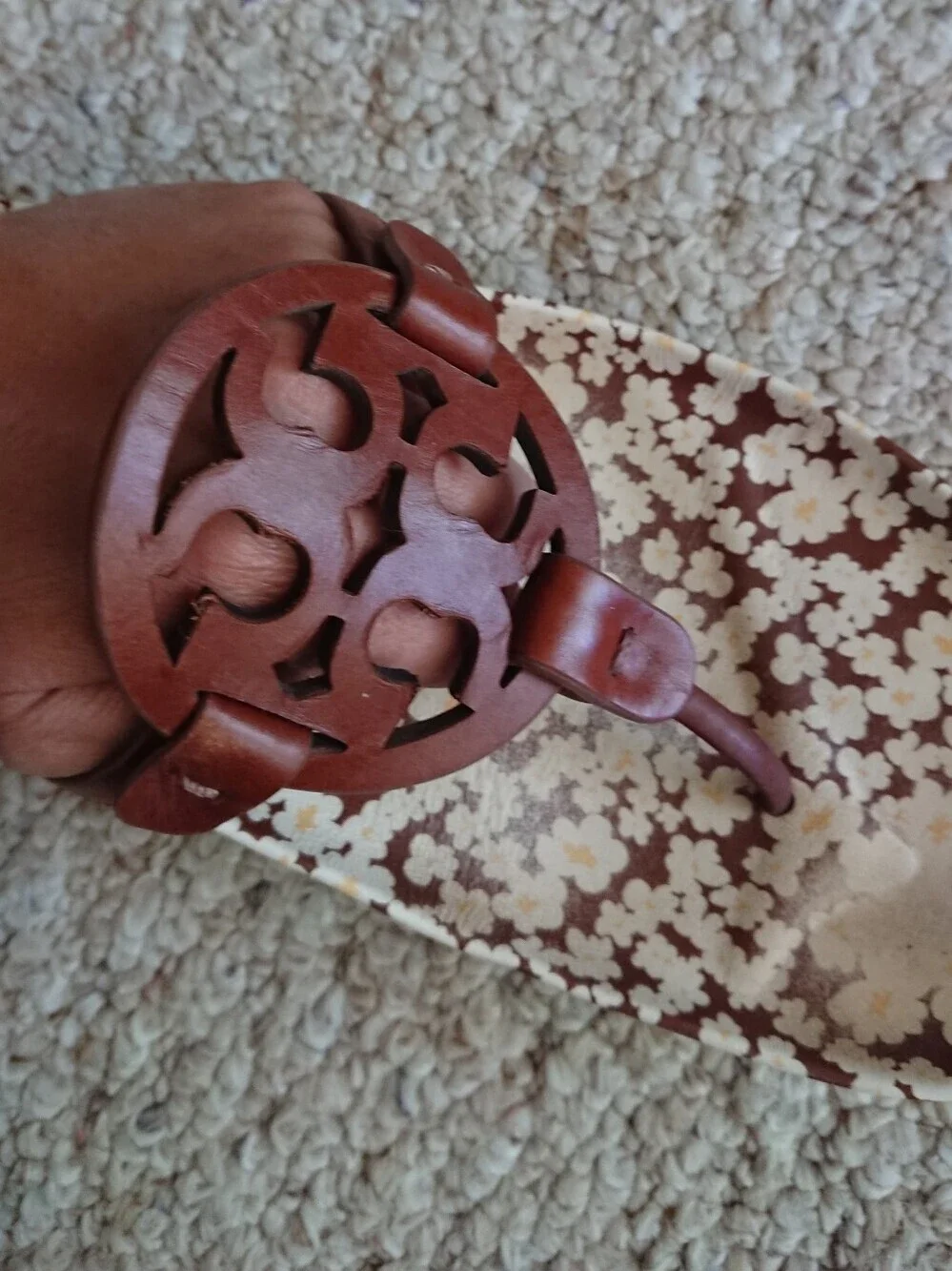 Tory Burch Miller Cloud leather sandals in a burnt cuoio floral print size 9.5
